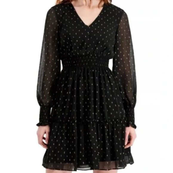 Taylor Dresses & Skirts - Taylor Womens Chiffon Metallic Fit & Flare Dress